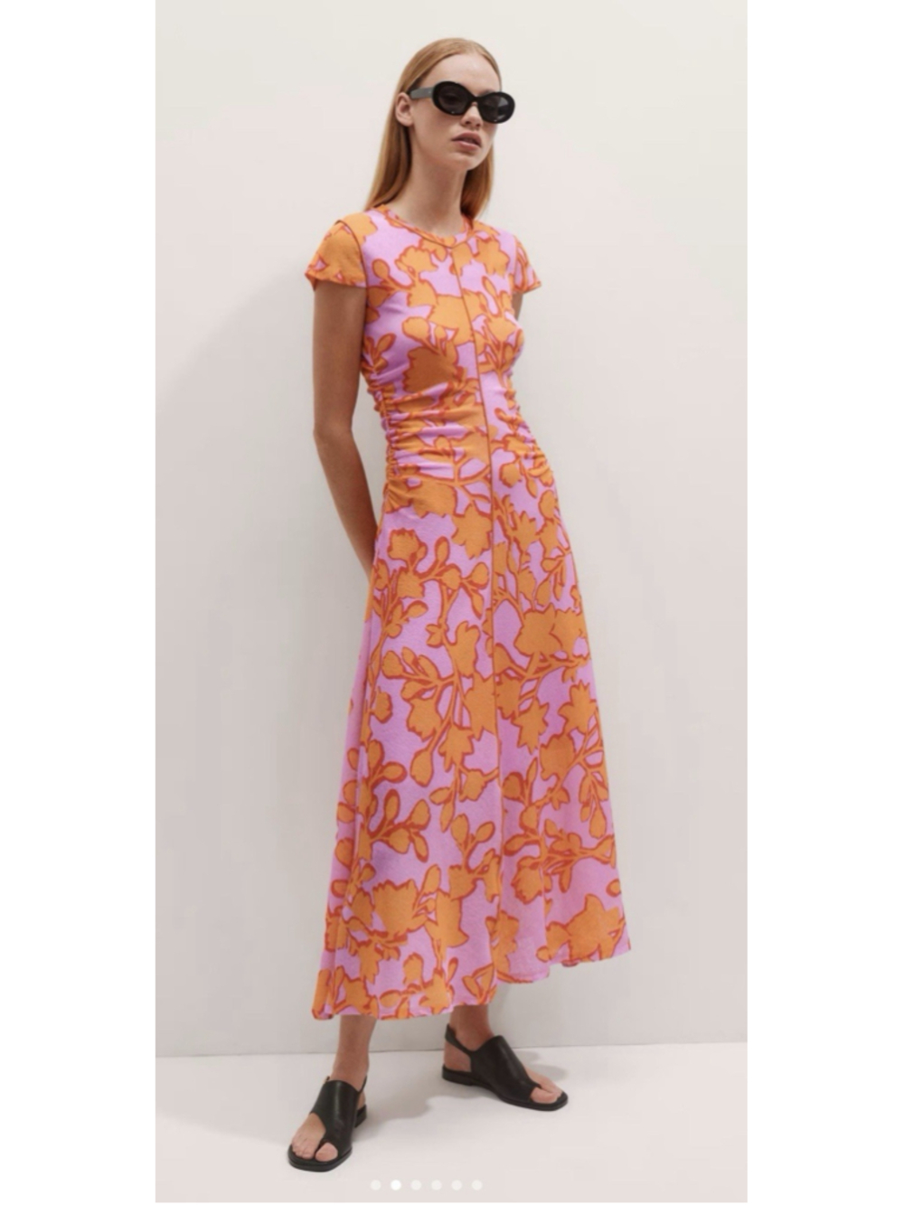ME + EM Ruched Maxi Dress Sz 2 Textured Jersey Floral Luxury Party Boho $345